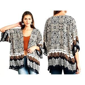 Umgee Top Size XL Tribal Drape Cardigan Western Fairy Fringe Shawl Womens Duster